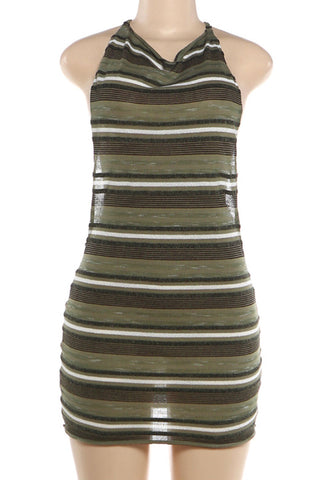 Striped Hollow Backless Mini Dress