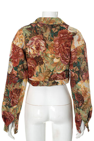 Floral Print Crop Denim Jacket
