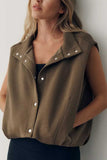Snap Button Collared Sleeveless Vest