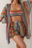 Vibrant Striped Bikini Set with Cover-Up