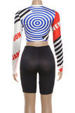 Striped Long Sleeve Crop Top and Shorts Set