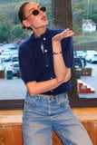 Mock Neck Short Sleeve Button Front Cardigan