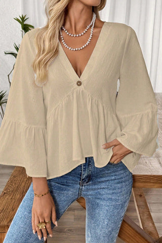 V-Neck Button-Trimmed Blouse