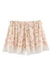 Floral Lace Hem Drawstring Shorts