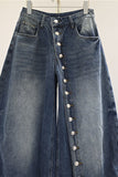High-Waist Button-Front Barrel Jeans