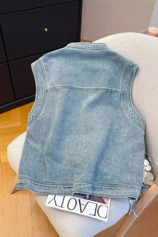 Button-Front Stand Collar Vest