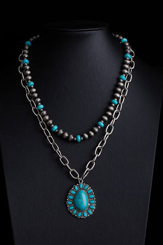 Turquoise Pendant Layered Necklace