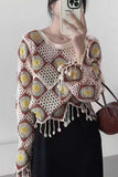 Geometric Crochet Tassel Long Sleeve Top