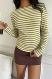 Striped Long Sleeve Crew Neck Blouse