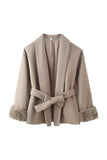 Faux Fur Cuff Wrap Belted Coat