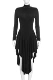 Mock Neck Long Sleeve Asymmetrical Casual Dress
