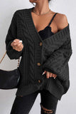 Cable Knit Button-Front Balloon Sleeve Cardigan