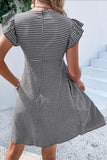 Gingham Flutter-Sleeve Casual Dress