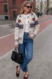 Floral Applique Fair Isle Knit Cardigan