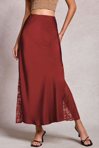 High-Waist Lace Side Slit Midi Skirt