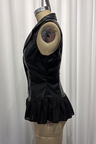Notched Collar Ruffle Hem Sleeveless Vest
