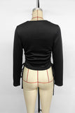 Studded V-Neck Ruched Side-Tie Blouse