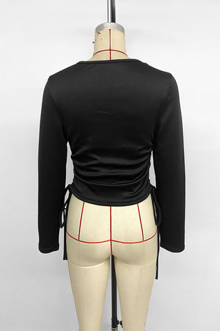 Studded V-Neck Ruched Side-Tie Blouse