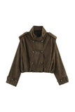 Double-Breasted Velvet Crop Coat