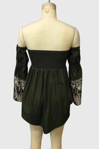 Off-Shoulder Bell Sleeve Floral Tie Front Dress
