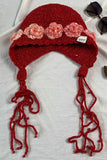 Crochet Floral Applique Beaded Tie Hat