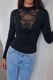 Lace Mock Neck Ruched Long Sleeve Blouse
