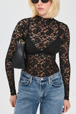 Floral Lace Mock Neck Long Sleeve Blouse