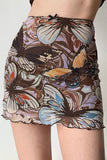 Butterfly Print Sheer Ruched Mini Skirt