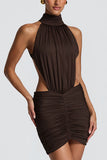 Halter Cutout Ruched Mini Dress