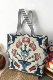 Floral Striped Handle Tote Bag