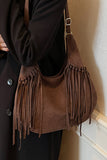 Fringe Detail Suede Hobo Bag
