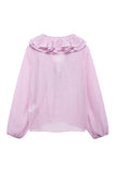 Ruffle V-Neck Long Sleeve Blouse