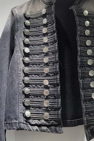 Button-Detail Cropped Denim Jacket