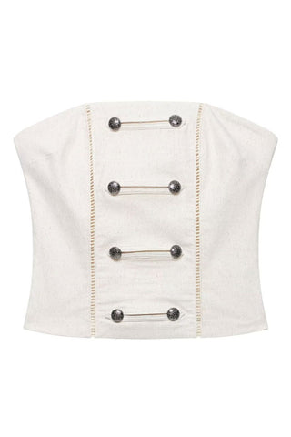 Double Button Detail Strapless Tank Top