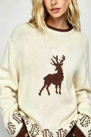 Reindeer Intarsia Crew Neck Sweater