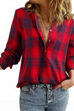 Plaid V-Neck Button-Front Long Sleeve Shirt