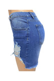 Asymmetrical Frayed Hem Denim Shorts