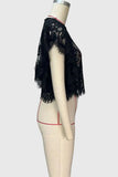 Sheer Lace Flutter Sleeve Crop Top