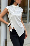 Satin Floral Mock Neck Sleeveless Tank