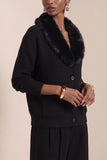 Faux Fur Collar Button-Front Knit Cardigan