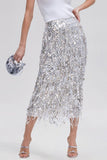 Sequin Fringe High-Waist Midi Skirt