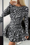 Leopard Print Ruffle Long Sleeve Mini Dress