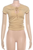 Ruched Tie-Front Short Sleeve T-Shirt