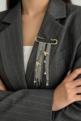 Bird Star Tassel Brooch Pin