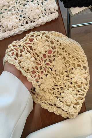 Floral Crochet Open-Knit Bucket Hat