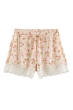 Floral Lace Hem Drawstring Shorts