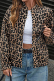 Leopard Print Button-Front Long Sleeve Jacket