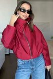 Grid Print Zip-Up Stand Collar Jacket