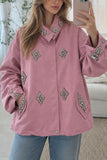 Embellished Collared Button-Front Jacket