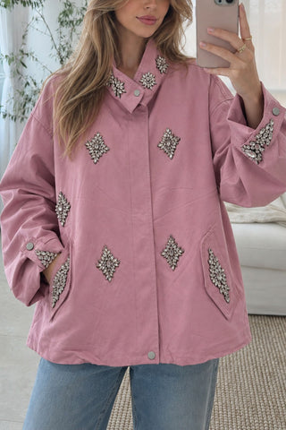 Embellished Collared Button-Front Jacket